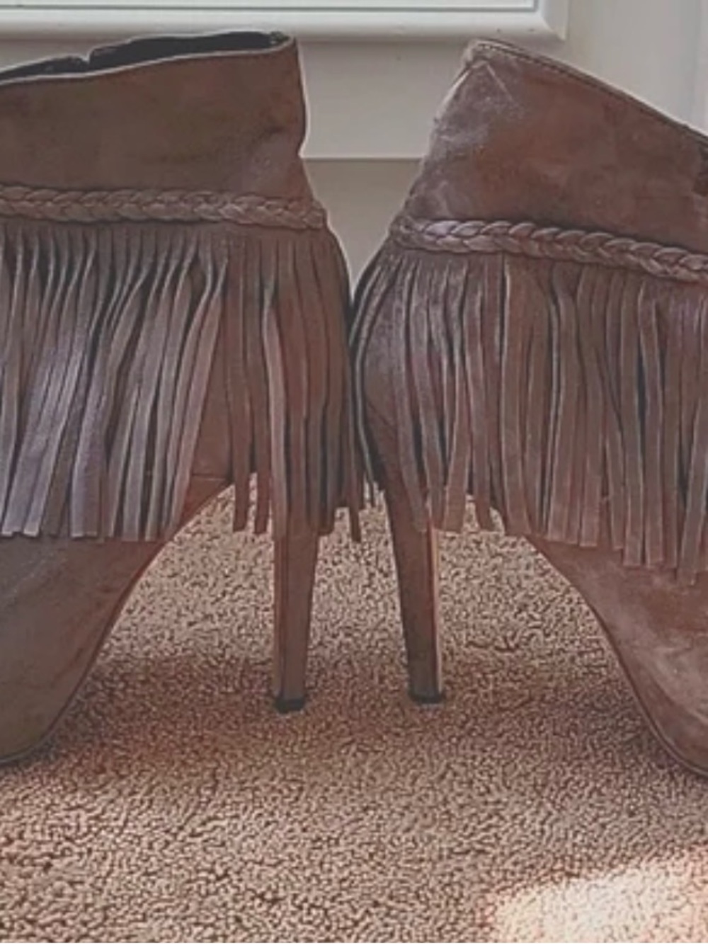 Charles David Suede Fringe Coachella Stagecoach Heeled Boots - Taupe